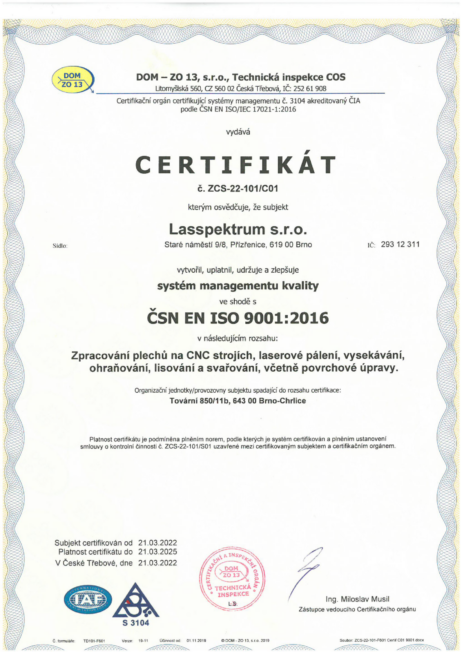 Certifikát Lasspektrum 3